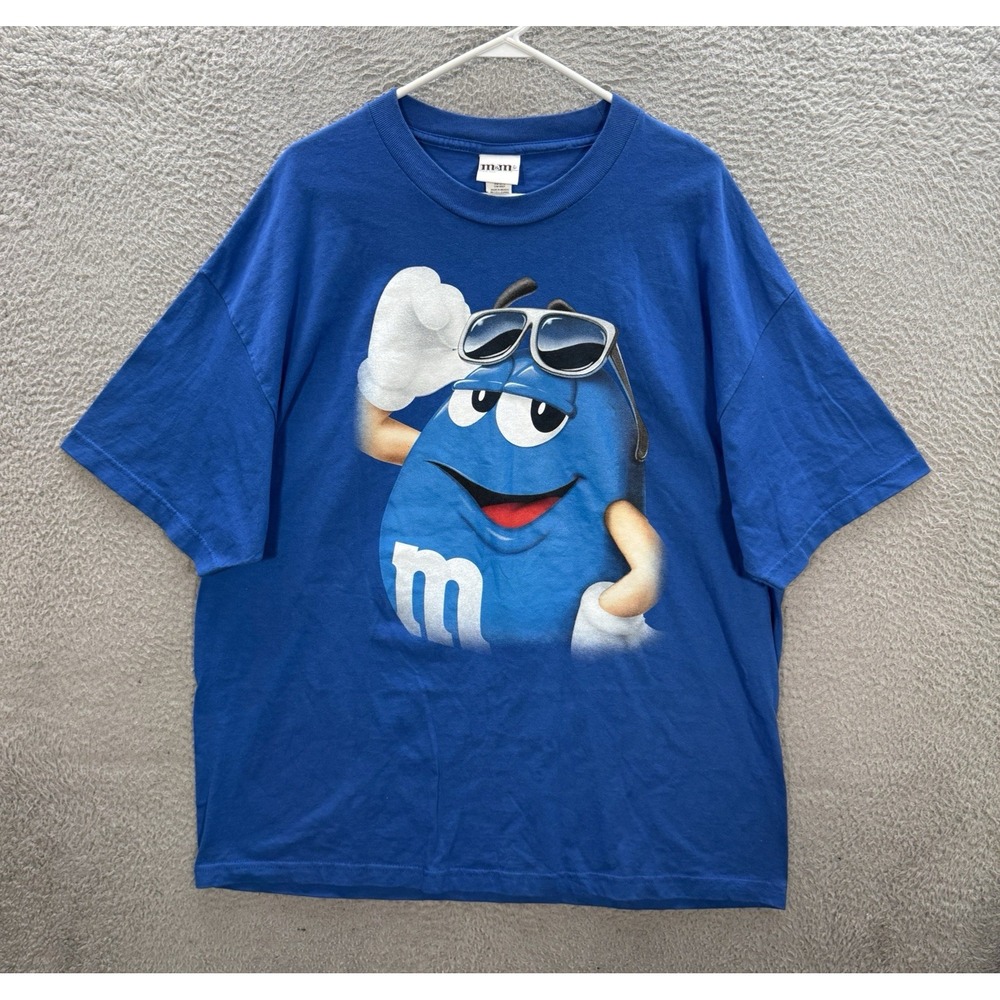 Vintage M&Ms Shirt Adult 2XL XXL Blue Crewneck Tee Grunge Skater Faded Y2K Mens